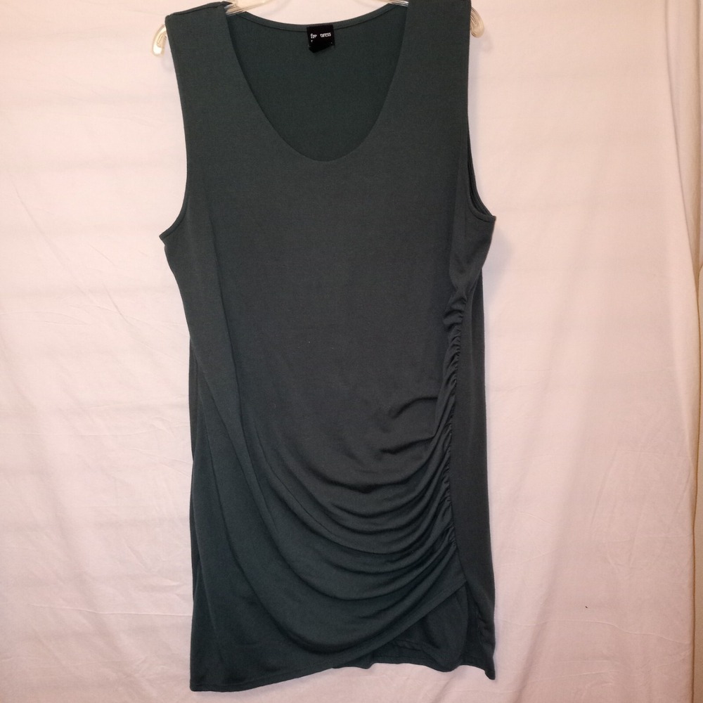 Free Press XL Sleeveless Dress Green Ruched Pullover Stretch Casual